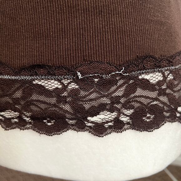 Vintage Y2K Brown Lace Trim Tank Top Women’s Small 2000s Cami Fairy Grunge - Picture 3 of 8